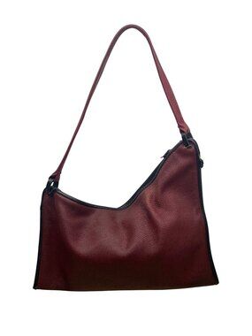 Burgundy Shoulder Bag With Black Trim Faux Leather Classic Design